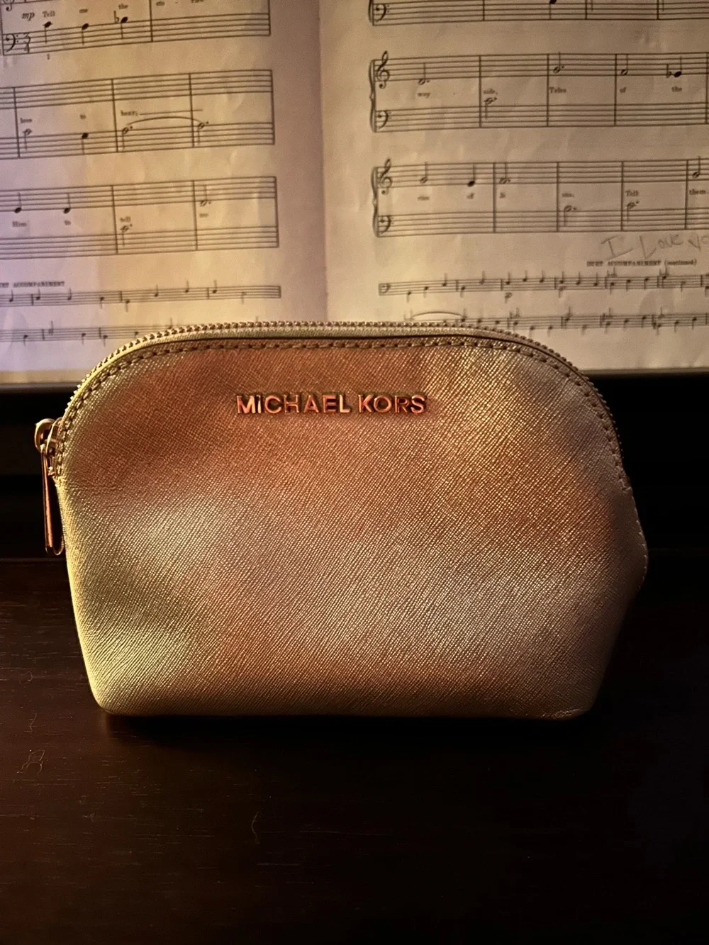 EUC Rare Michael Kors Saffiano Leather Silver Cosmetic Makeup Travel Case Bag